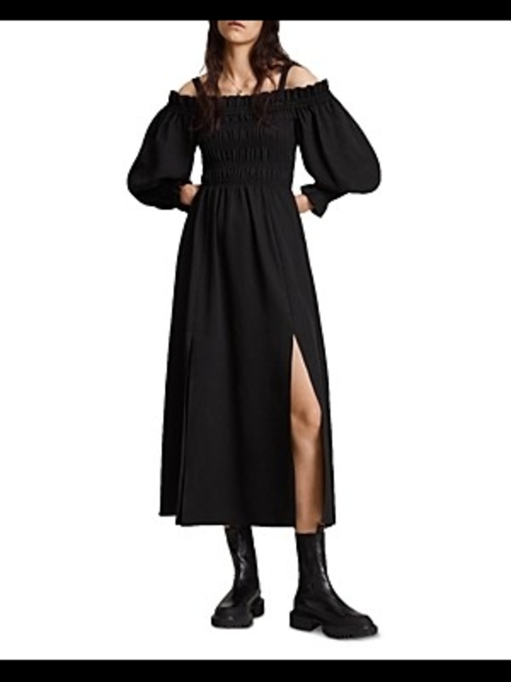 AllSaints Black Off-Shoulder Lary Dress Size 8